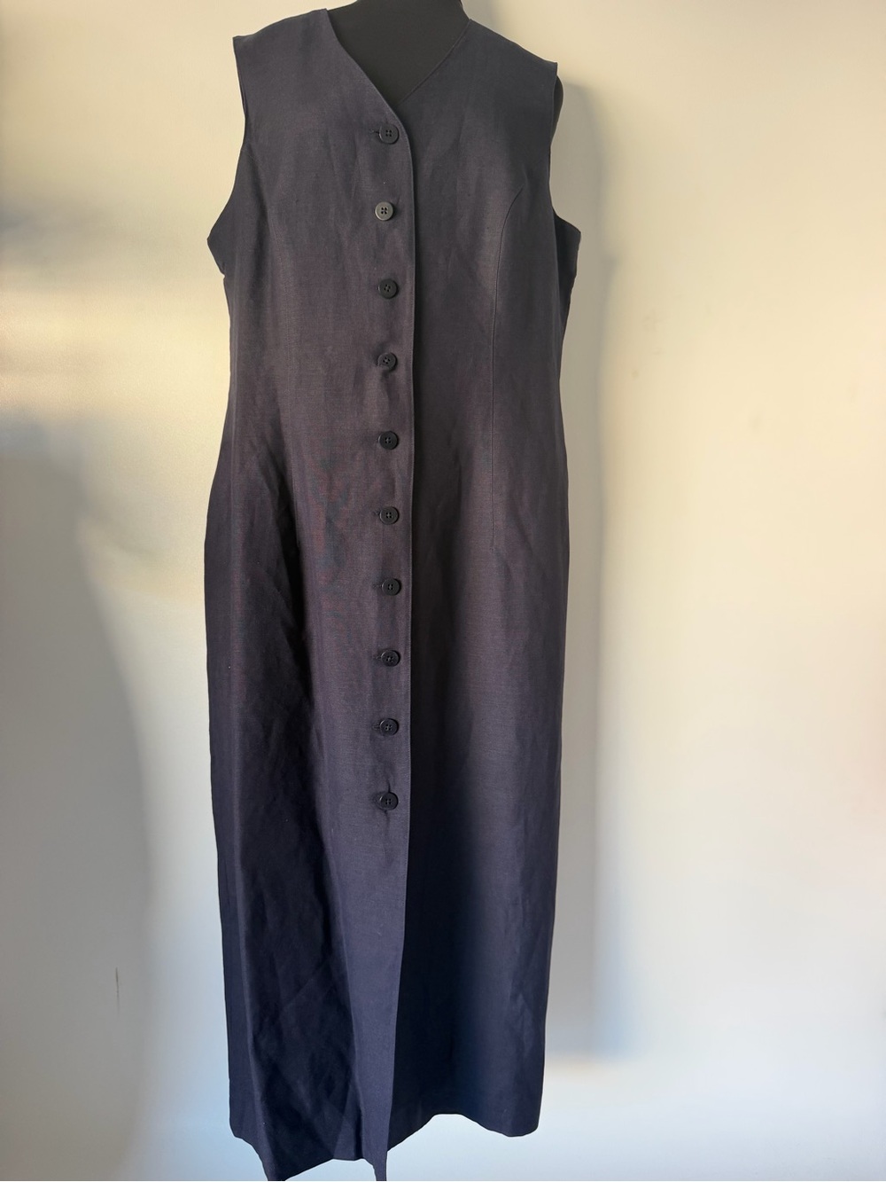 Land’s End Sleeveless Button-Front Navy Maxi Dress Like New SZ 14 Classic Elegan